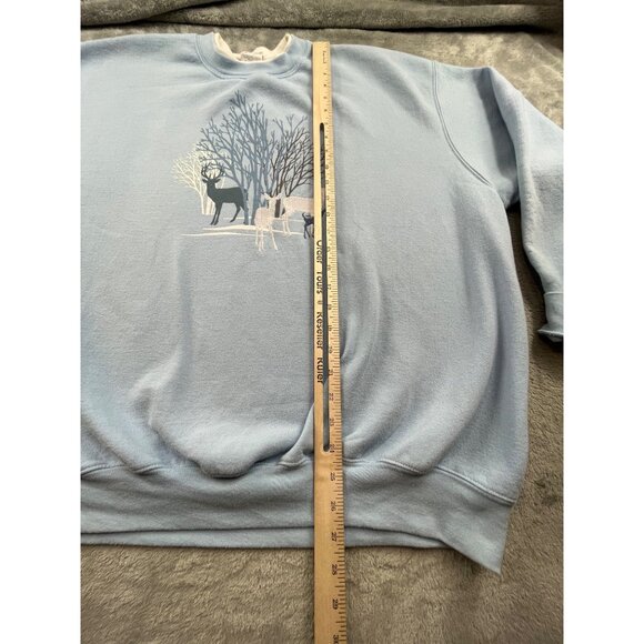 Top Stitch Morning Sun Womens 3XL Blue Sweatshirt Deer Print Winter Design VTG - Picture 6 of 10
